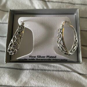 Silver Hoop Earrings with Swarovski Marcasite NIB
